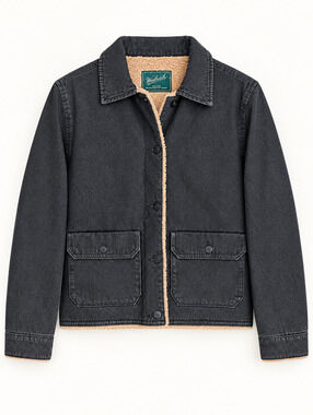 Woolrich Green Label L Black Denim Sherpa Lined Button Front Jacket NWT